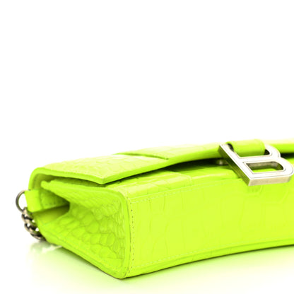 Balenciaga Shiny Calfskin Crocodile Embossed Hourglass Chain Bag Fluo Yellow 8 of 10