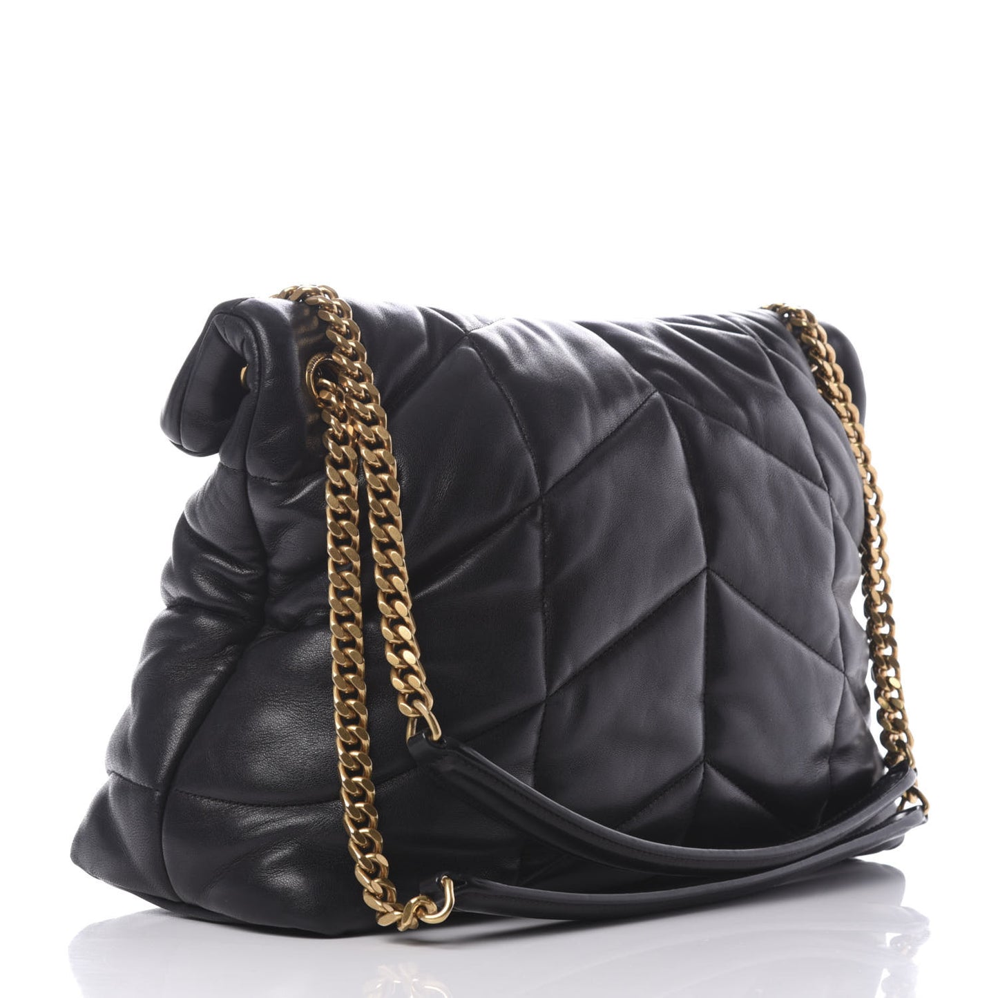 Lambskin Quilted Medium Loulou Puffer Monogram Chain Satchel Black