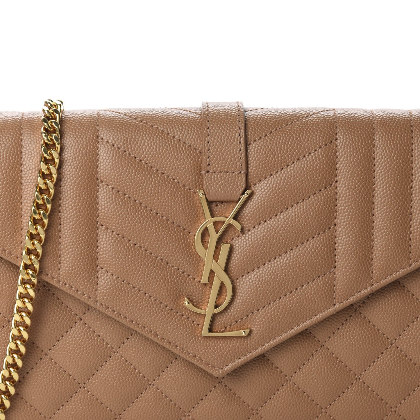 Grain De Poudre Mixed Matelasse Triquilt Monogram Chain Wallet Dune