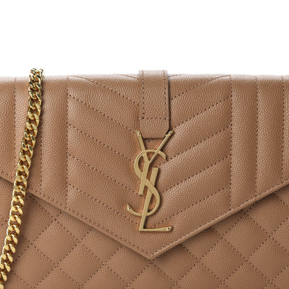 Saint Laurent Grain De Poudre Mixed Matelasse Triquilt Monogram Chain Wallet Dune 9 of 10