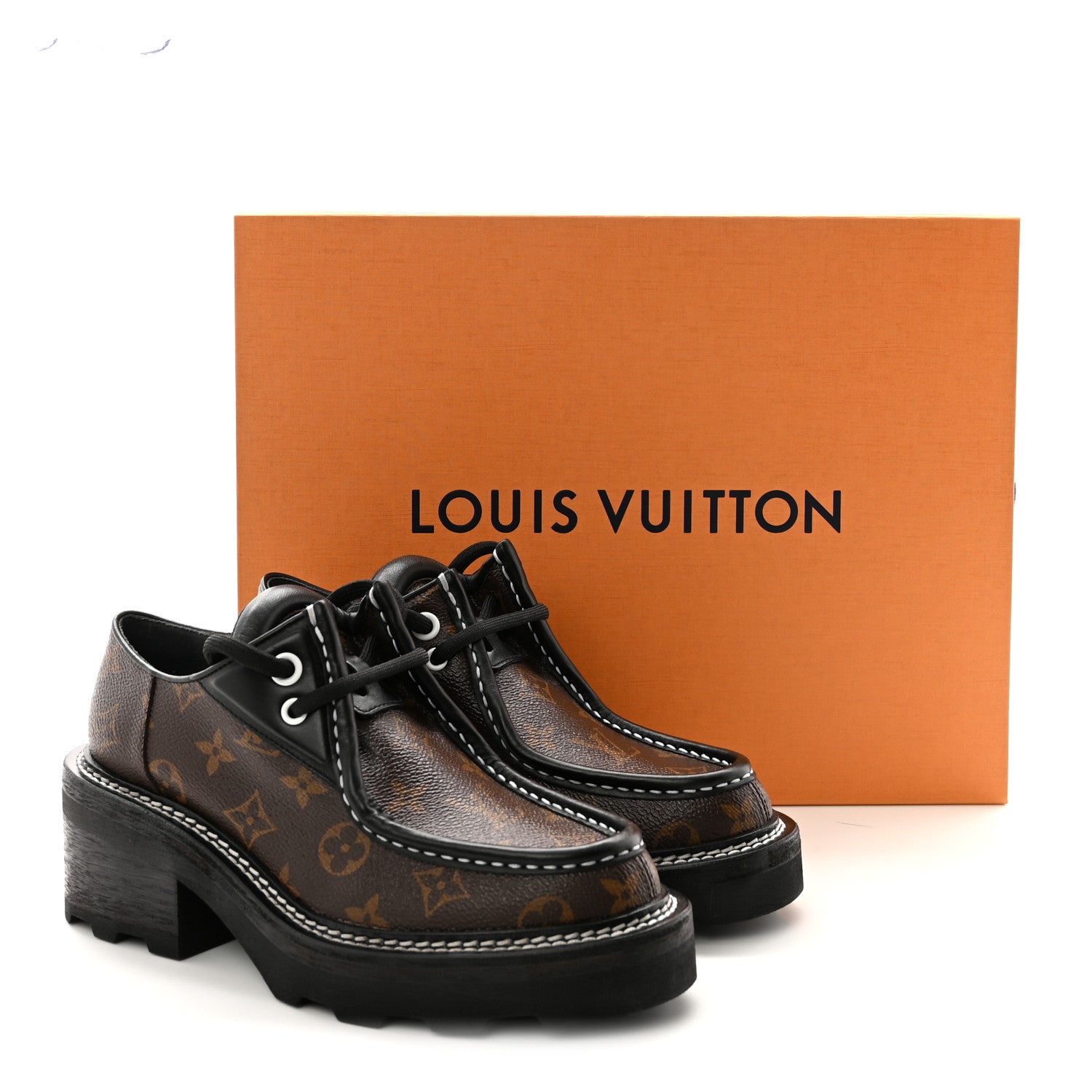 Louis Vuitton Monogram Calfskin Beaubourg Platform Derby Shoes 37.5 Brown 1890106 – FASHIONPHILE