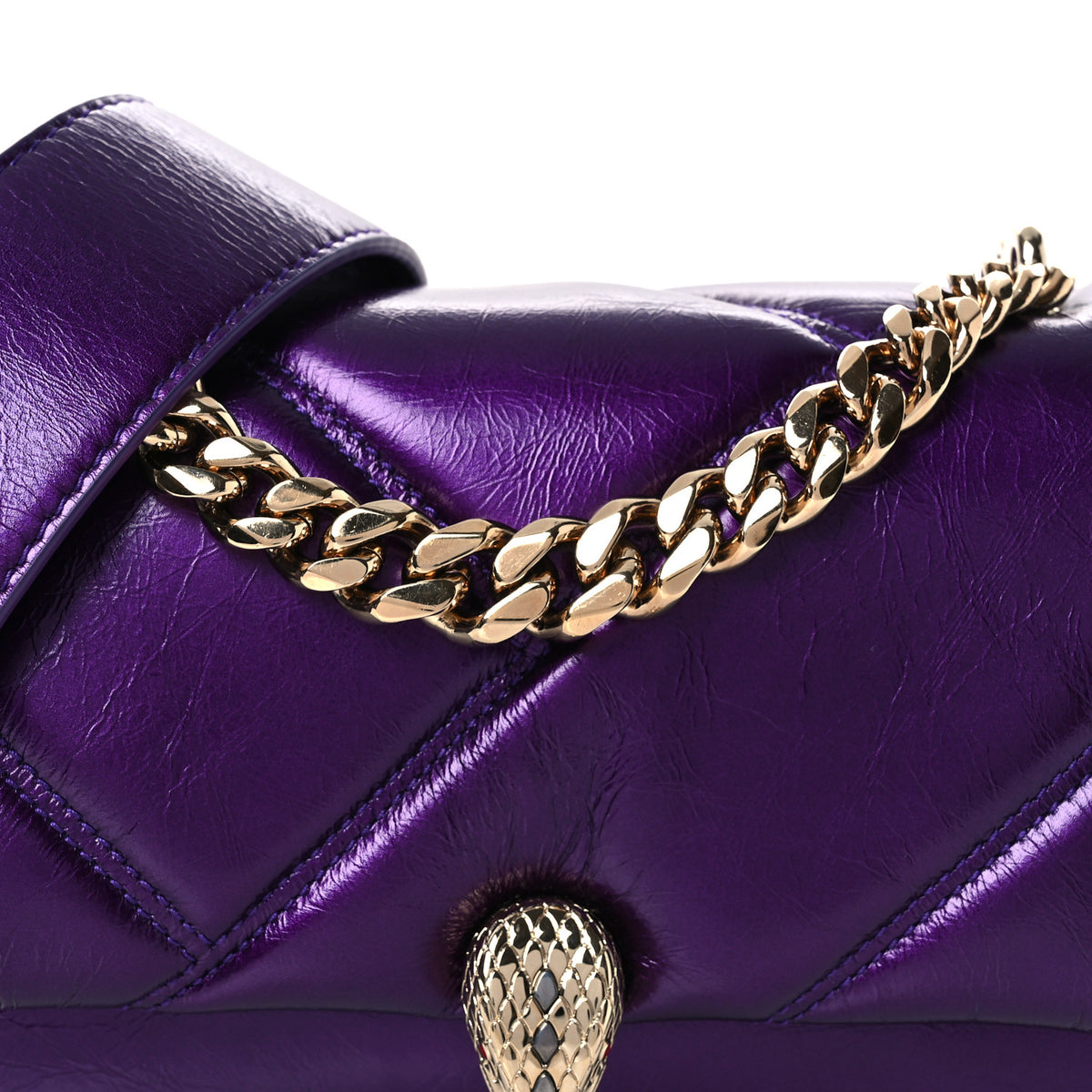 Bulgari Metallic Calfskin Matelasse Mini Serpenti Cabochon Crossbody Bag Purple 7 of 9