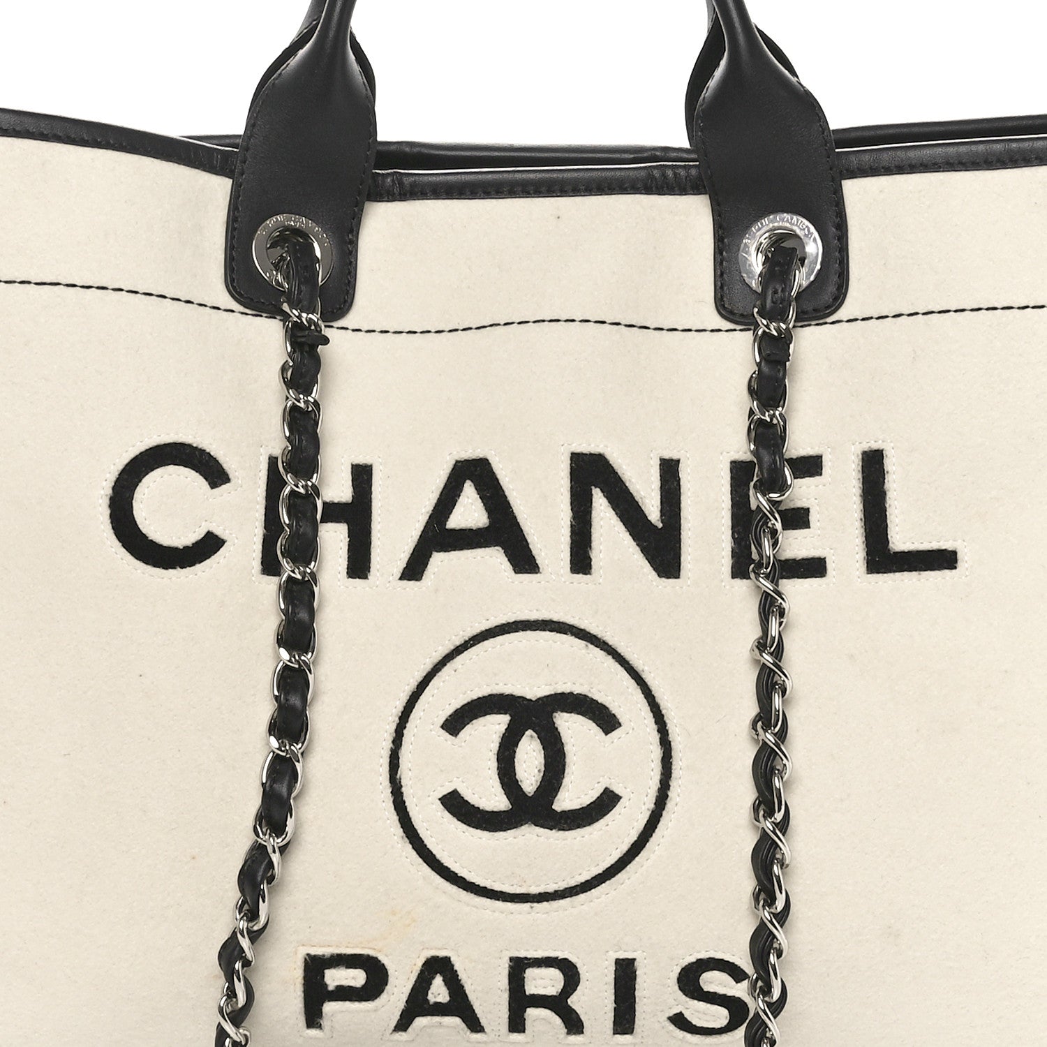 Chanel Wool Felt Calfskin Large Deauville Tote White Black 5 of 10