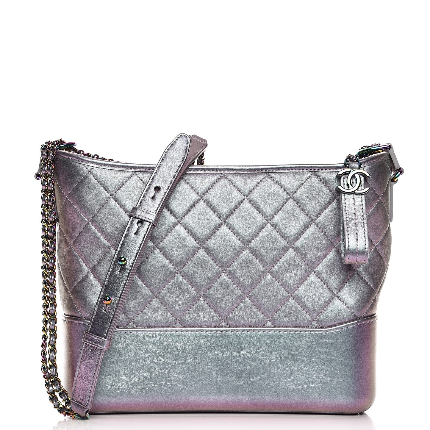 Iridescent Lambskin Calfskin Quilted Medium Gabrielle Hobo Light Purple