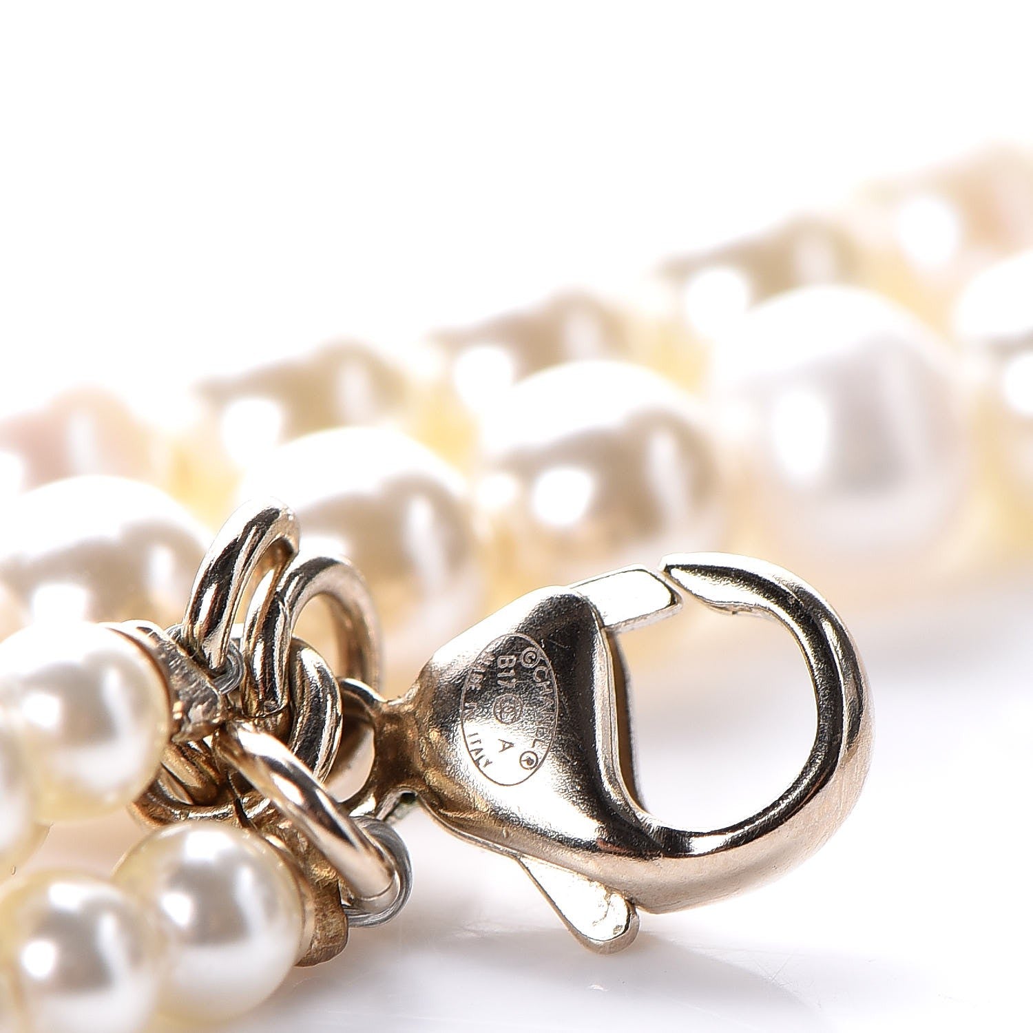 Chanel Pearl Crystal CC Triple Strand Long Necklace Gold 5 of 6