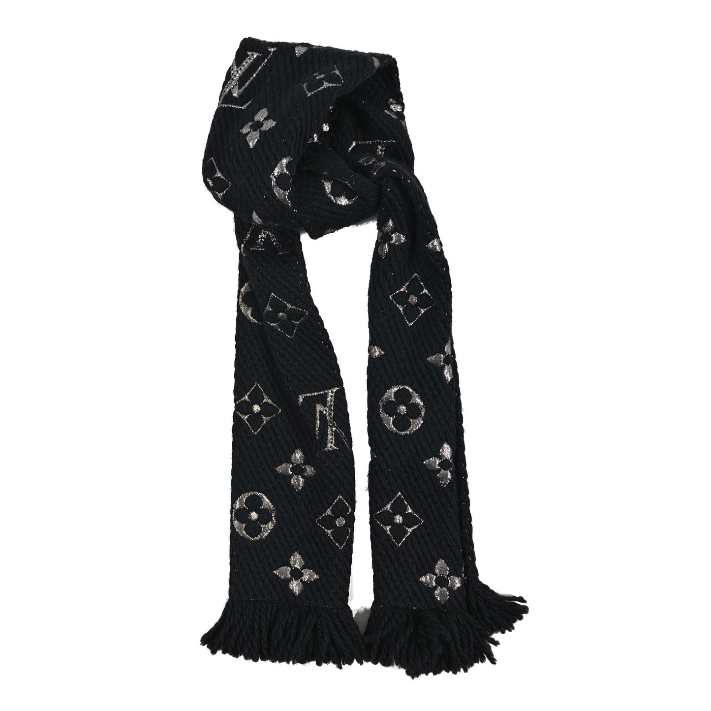 Wool Silk Logomania Shine Scarf Black