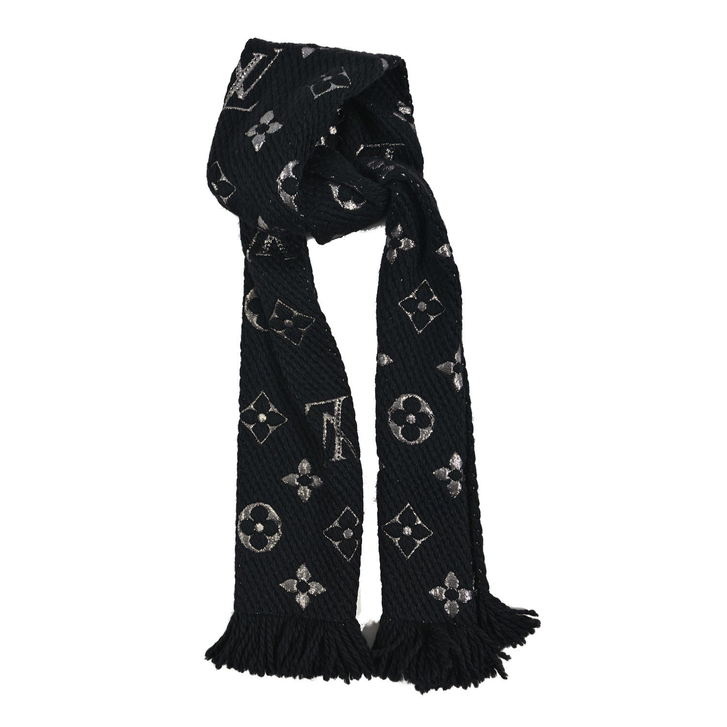 Louis Vuitton Wool Silk Logomania Shine Scarf Black 1 of 3
