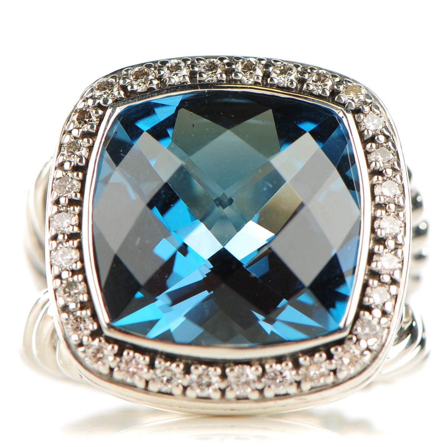 David Yurman Sterling Silver Diamond Blue Topaz 14mm Albion Ring 52 6 1 of 5