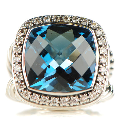 David Yurman Sterling Silver Diamond Blue Topaz 14mm Albion Ring 52 6 1 of 5