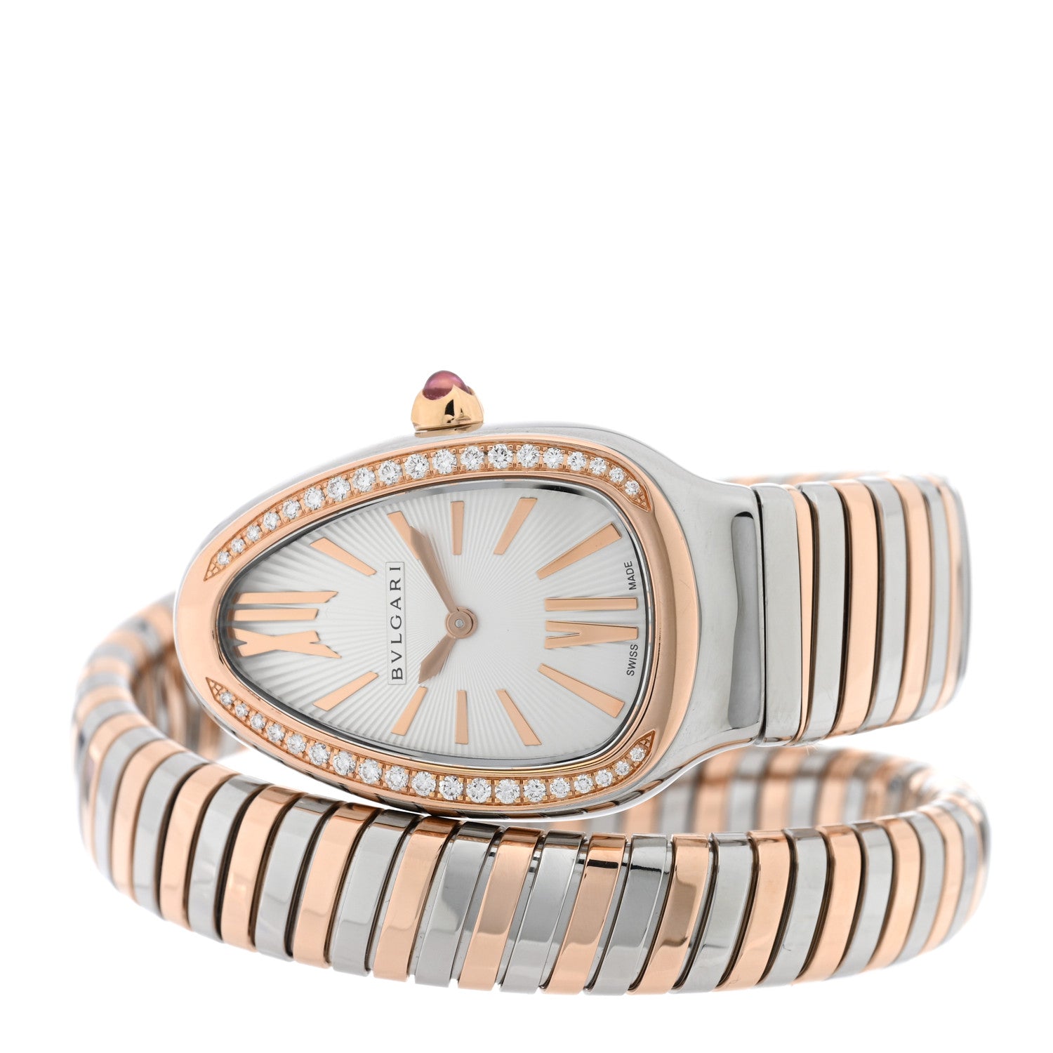Bulgari Stainless Steel 18K Rose Gold Diamond Bezel 35mm Serpenti Tubogas Quartz Watch 2 of 4