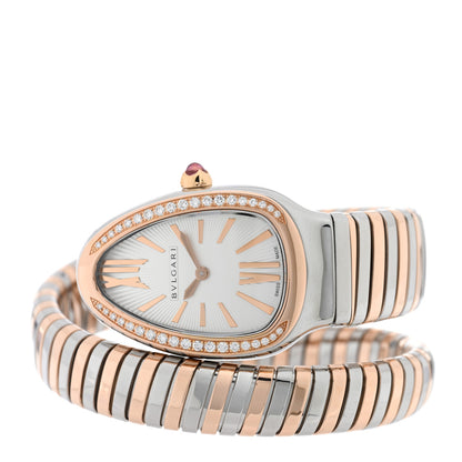 Bulgari Stainless Steel 18K Rose Gold Diamond Bezel 35mm Serpenti Tubogas Quartz Watch 2 of 4
