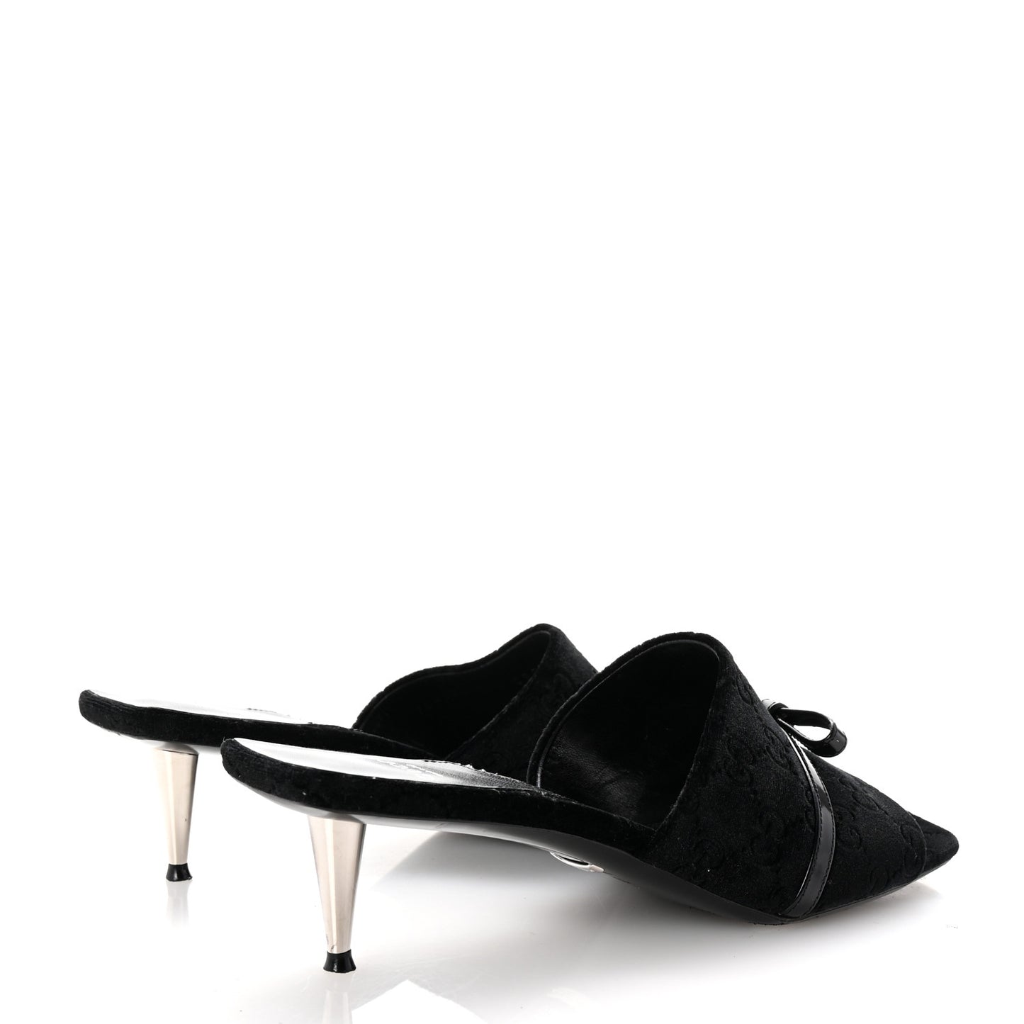 New Velvet Ashmir Regent Calfskin GG Monogram Square Toe Bow 45mm Slide Sandals 39.5 Black