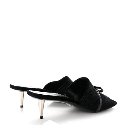 Gucci New Velvet Ashmir Regent Calfskin GG Monogram Square Toe Bow 45mm Slide Sandals 39.5 Black 5 of 10