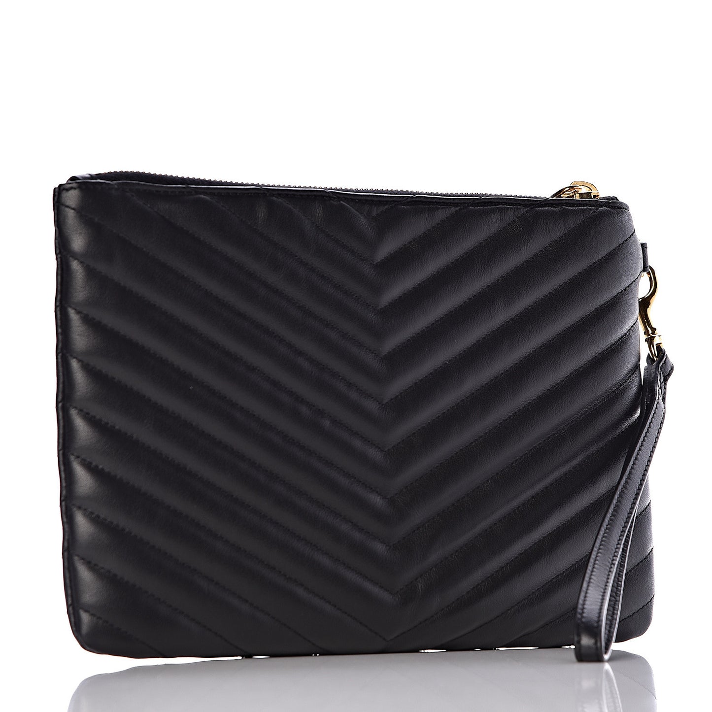 Calfskin Matelasse Chevron Monogram A5 Wristlet Black