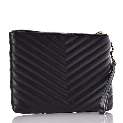 Saint Laurent Calfskin Matelasse Chevron Monogram A5 Wristlet Black 3 of 8