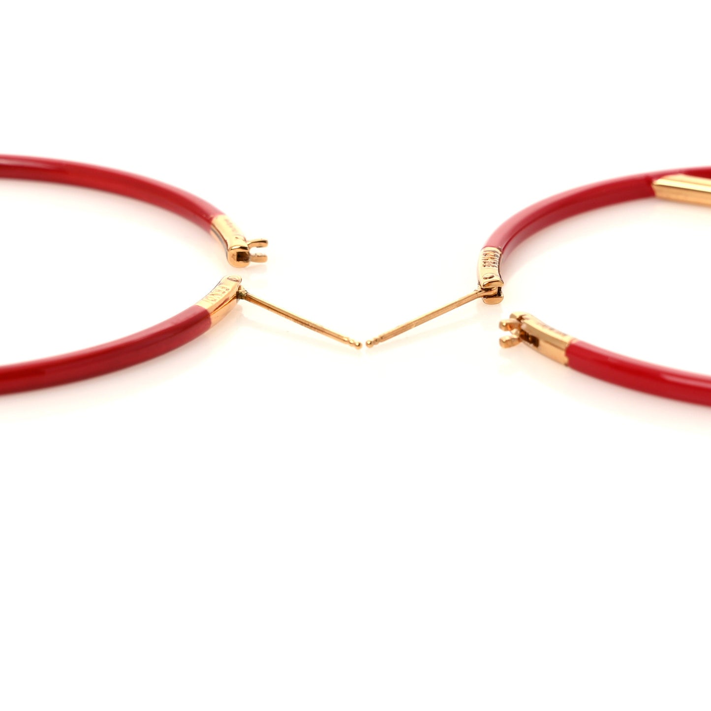 Metal Enamel Large F is Fendi Hoop Earrings Red Gold