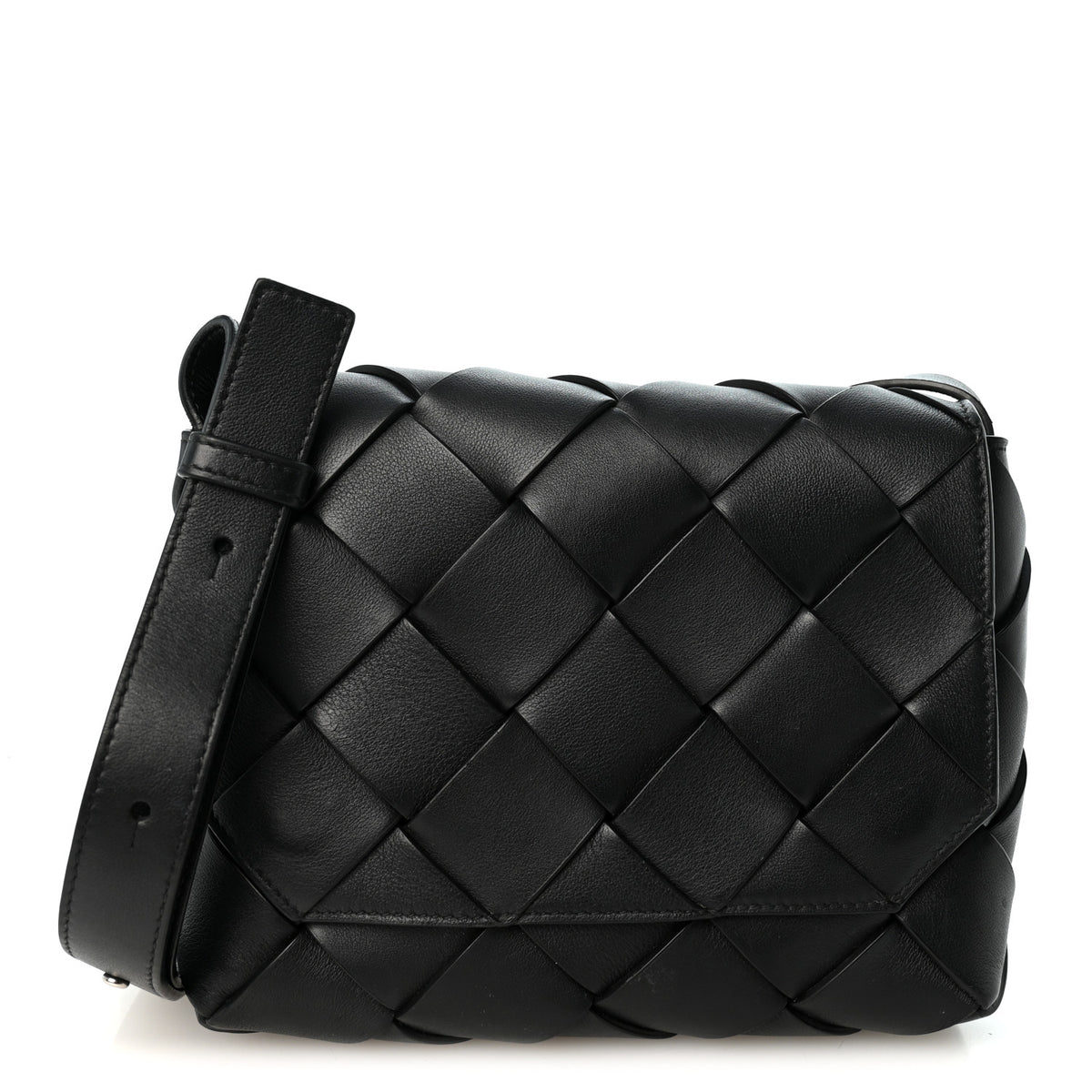 Grained Calfskin Intreccio Small Diago Crossbody Bag Black