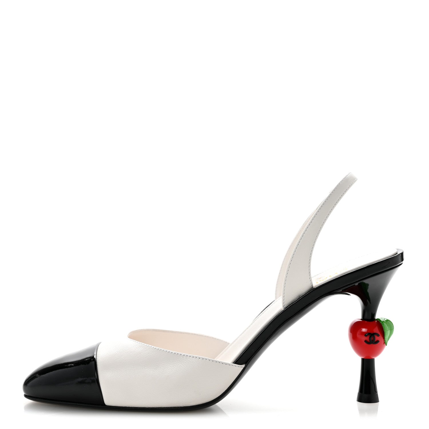 Chanel Lambskin Patent Cap Toe CC Apple Slingback Pumps 41 White Black 1 of 8