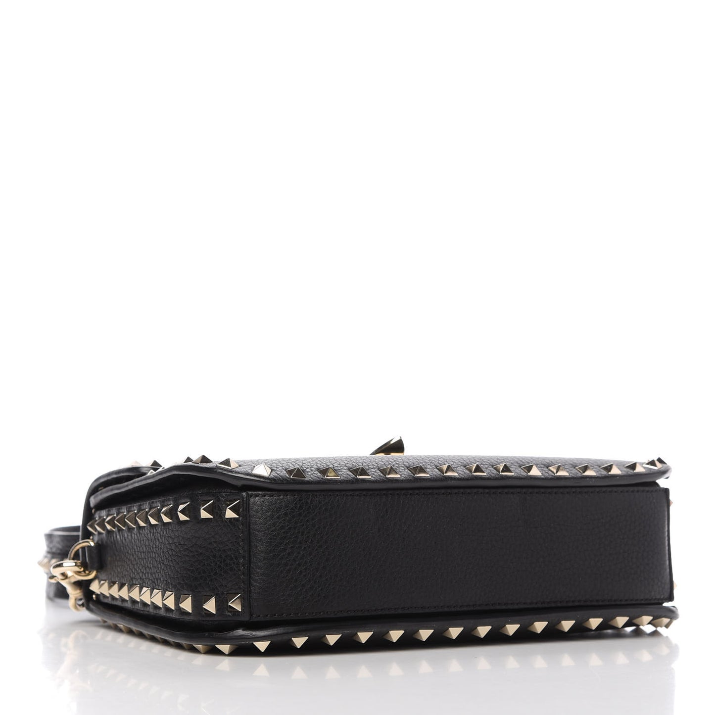 Pebbled Calfskin Rockstud Flap Saddle Bag Black