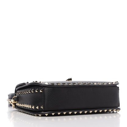 Valentino Garavani Pebbled Calfskin Rockstud Flap Saddle Bag Black 4 of 10