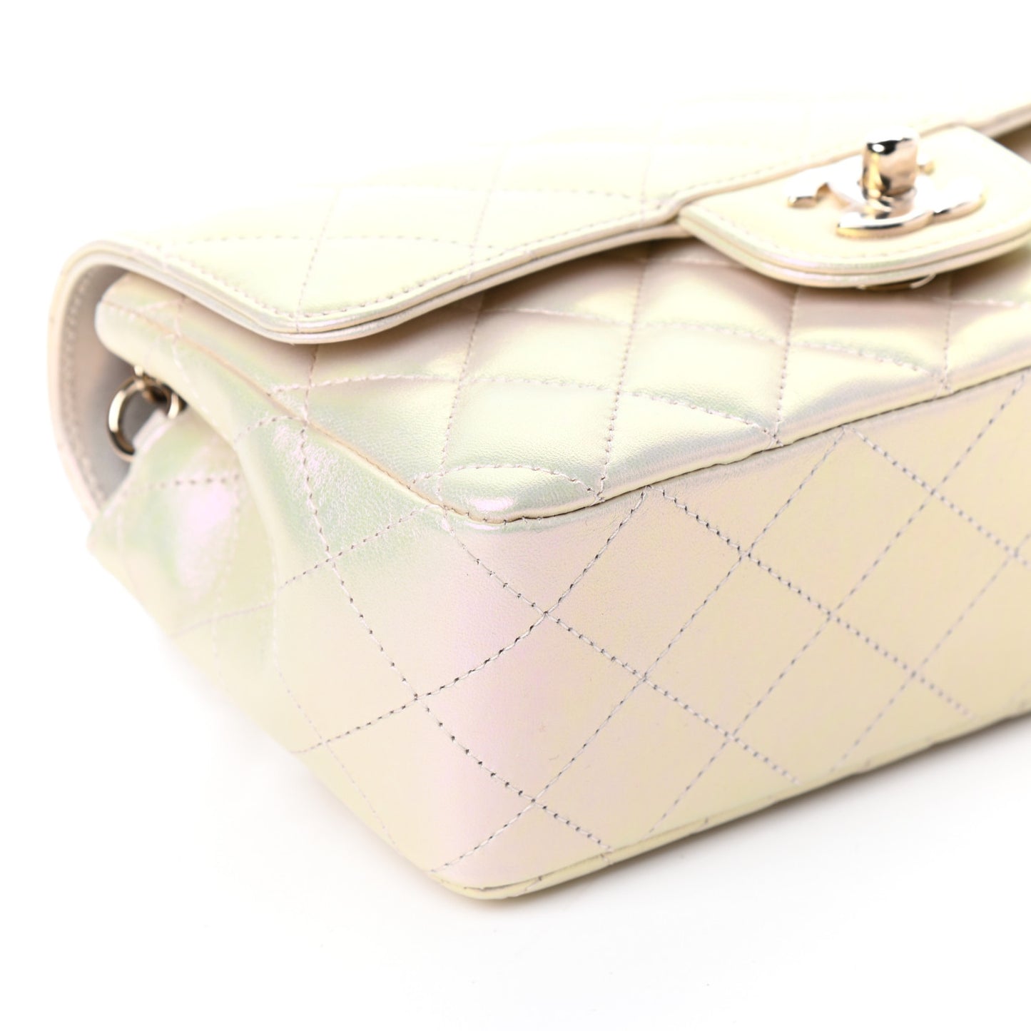 Iridescent Lambskin Quilted Mini Rectangular Flap Ivory