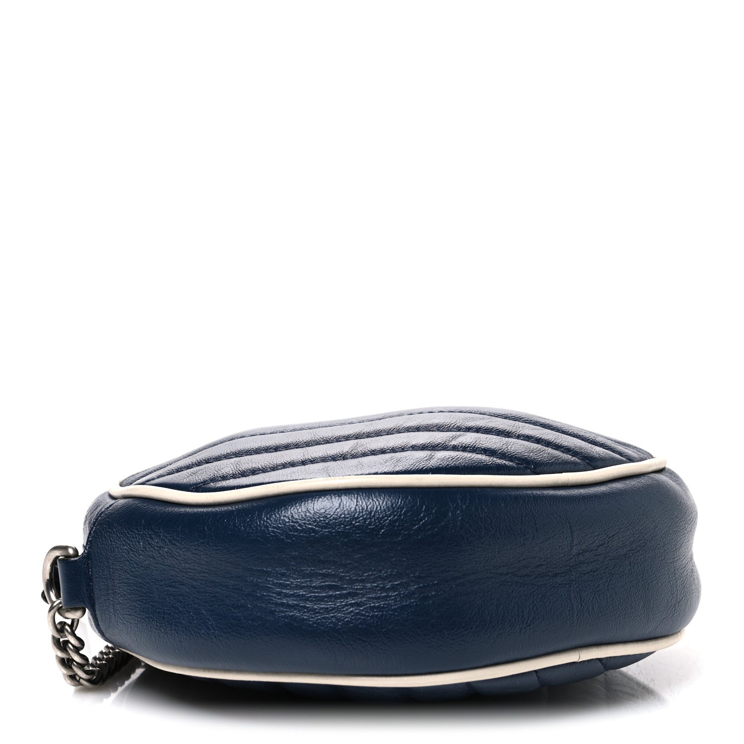 Gucci Azalea Calfskin Matelasse Diagonal Mini Torchon GG Marmont Round Shoulder Bag Blue Agata Mystic White 3 of 10