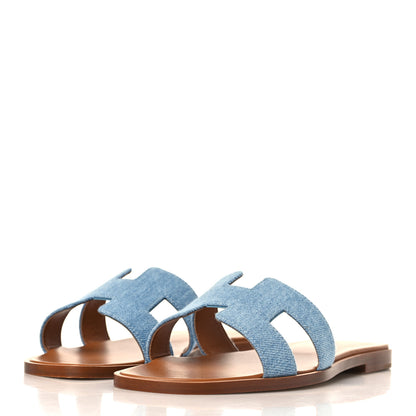 Hermes Denim Canvas Oran Sandals 36.5 Bleu Clair 3 of 9