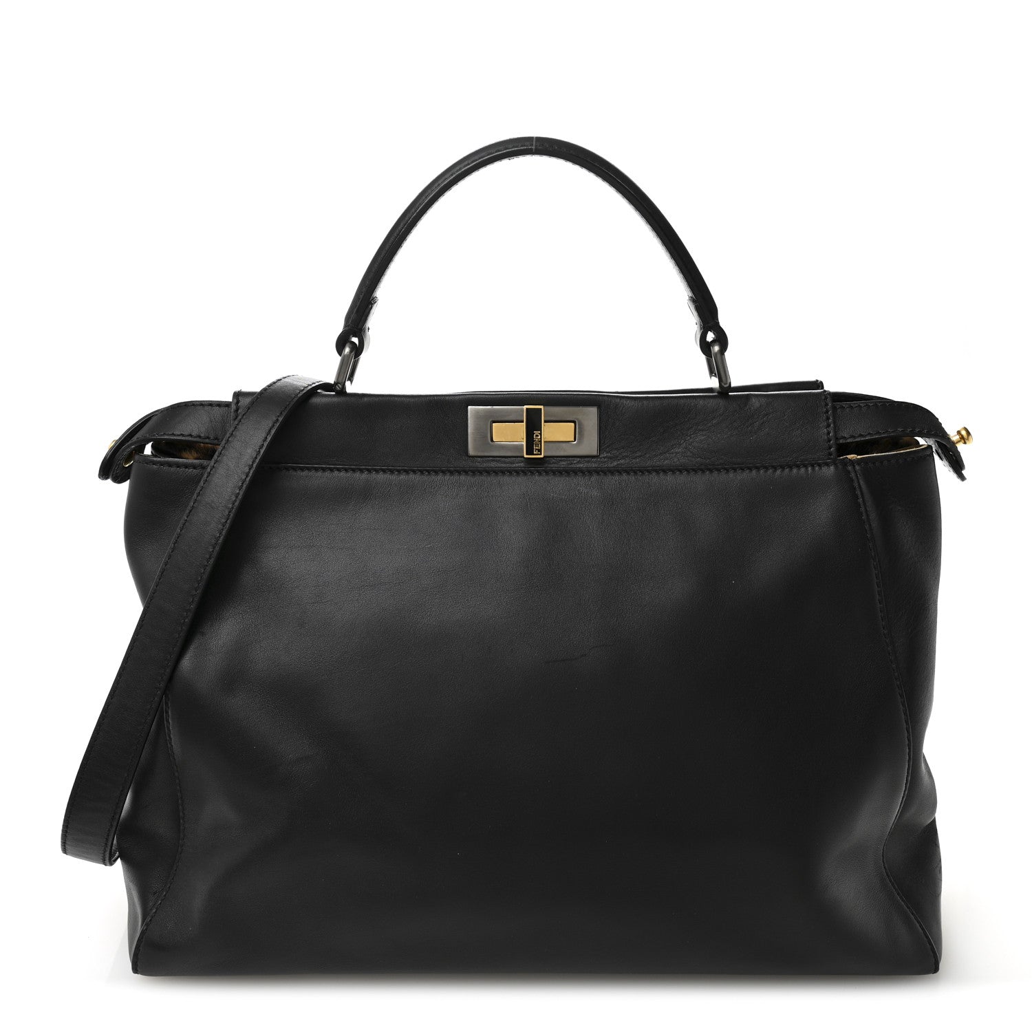 Fendi Calfskin Calf Hair Leopard Print Large Peekaboo Iconic Satchel Black 2 of 23