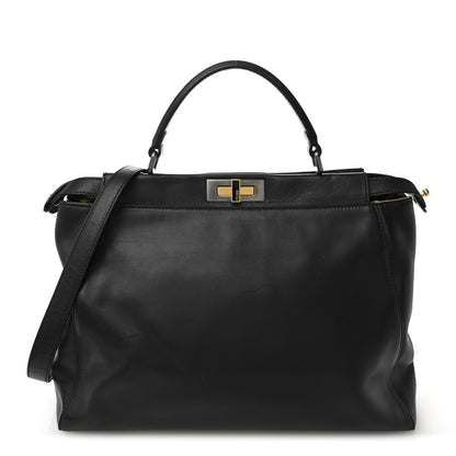 Fendi Calfskin Calf Hair Leopard Print Large Peekaboo Iconic Satchel Black 2 of 23