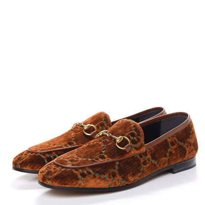 Gucci Velvet GG Monogram Horsebit Womens Jordaan Loafers 37 Cognac Green 3 of 9