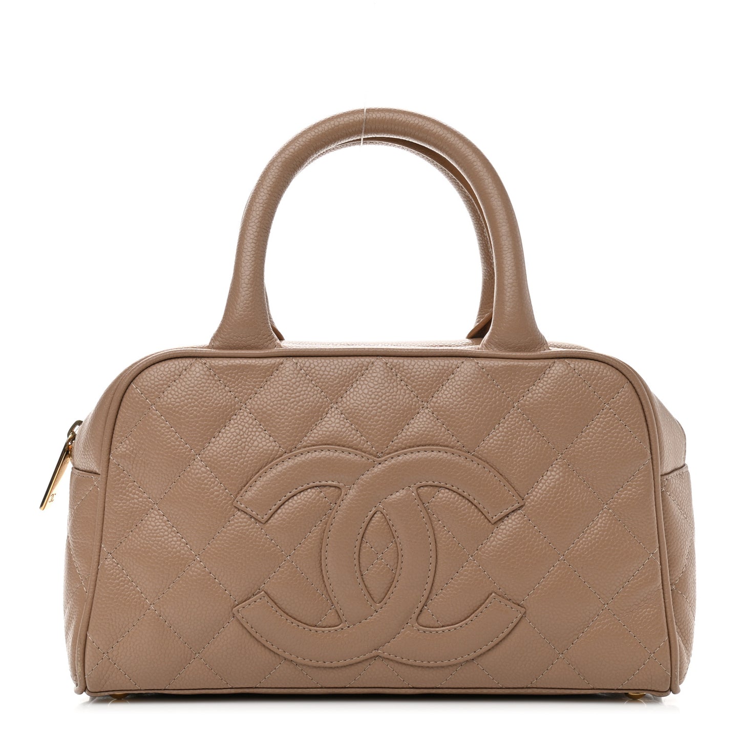 Caviar Quilted Small Bowler Beige