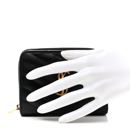 Saint Laurent Grain De Poudre Matelasse Chevron Monogram Compact Zip Around Wallet Black 2 of 9