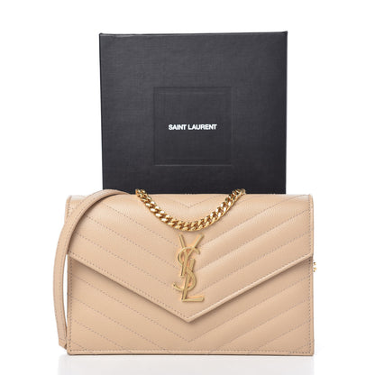 Saint Laurent Grain De Poudre Matelasse Chevron Monogram Envelope Chain Wallet Nude Powder 10 of 10