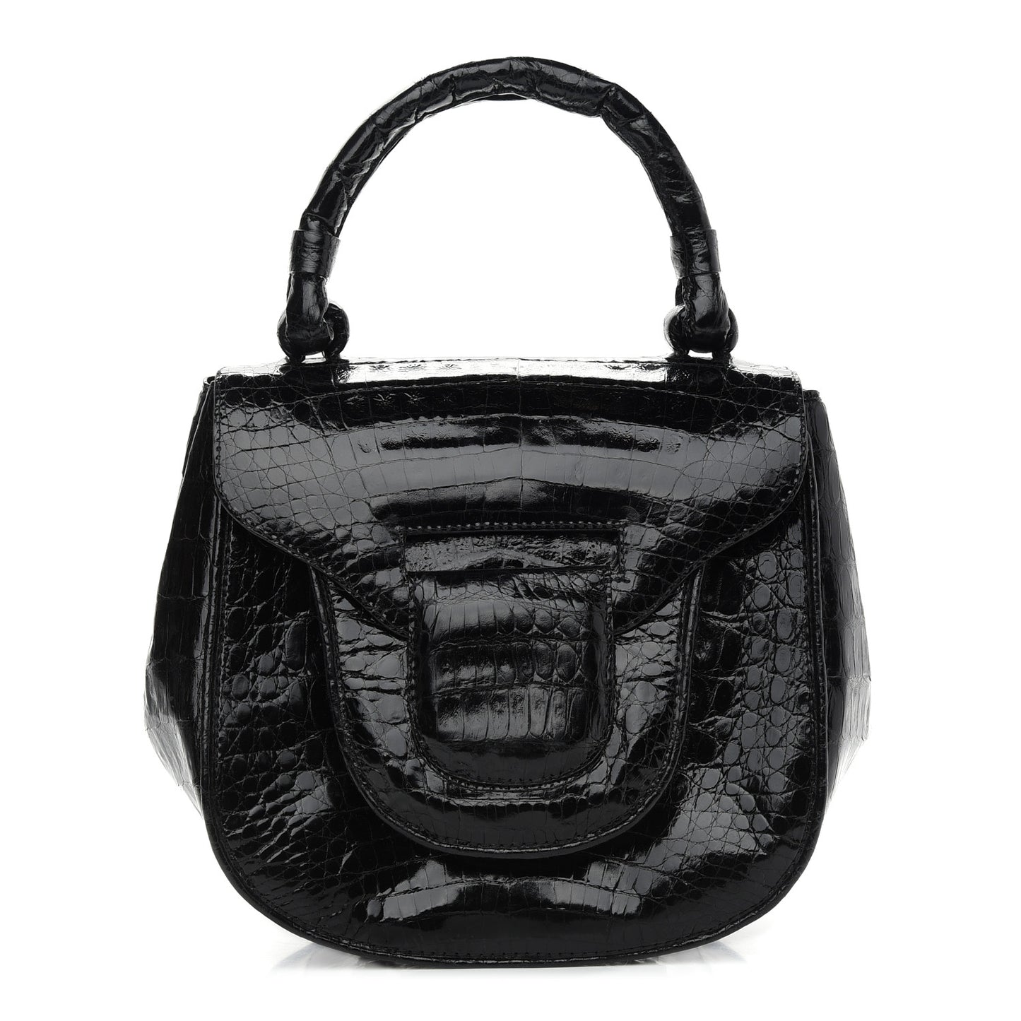 Crocodile Top Handle Bag Black