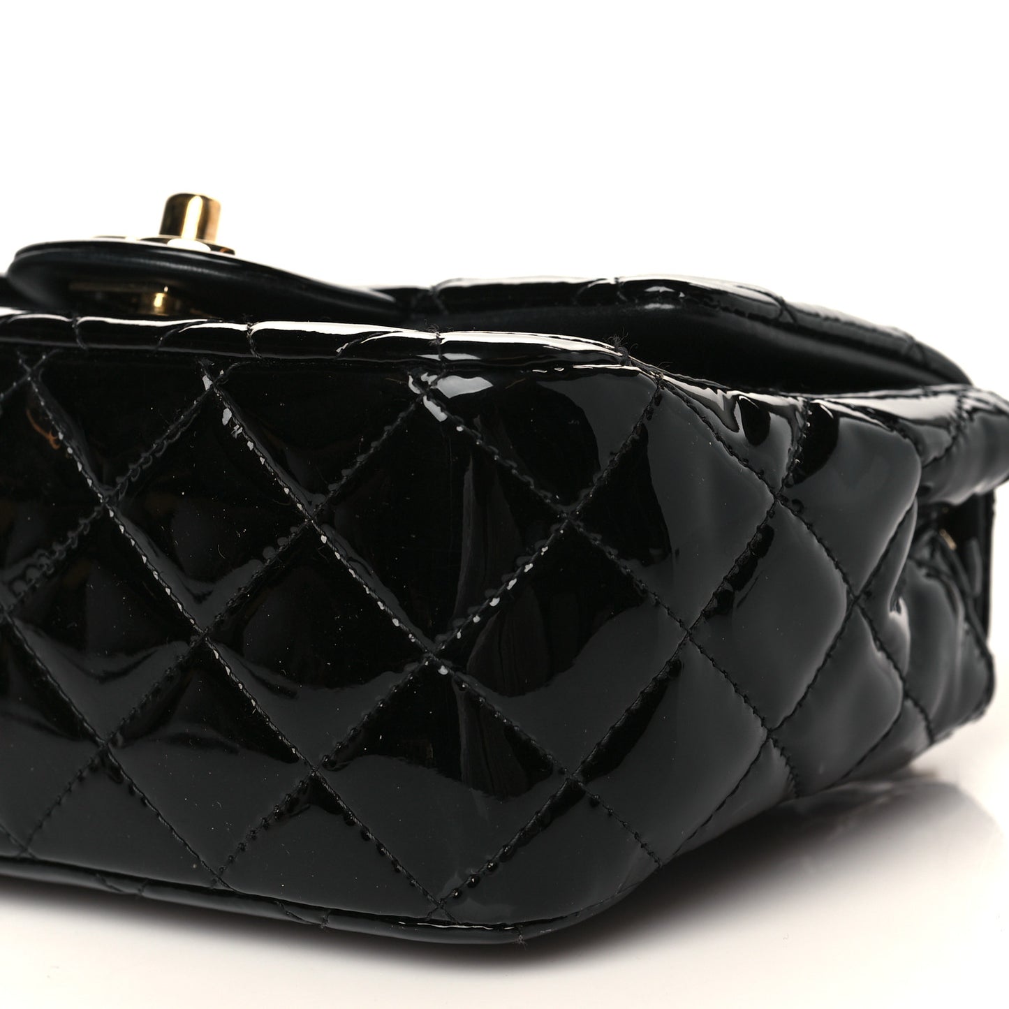 Patent Calfskin Quilted Mini Square Flap Black