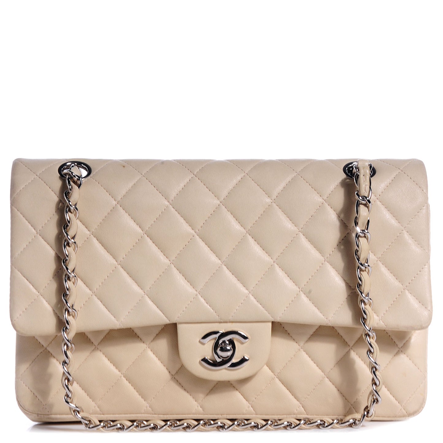 Lambskin Medium Double Flap Light Beige