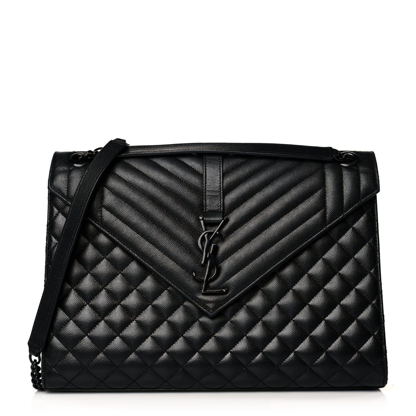 Grain De Poudre Textured Mixed Matelasse Large Triquilt Monogram Monochrome Satchel Black