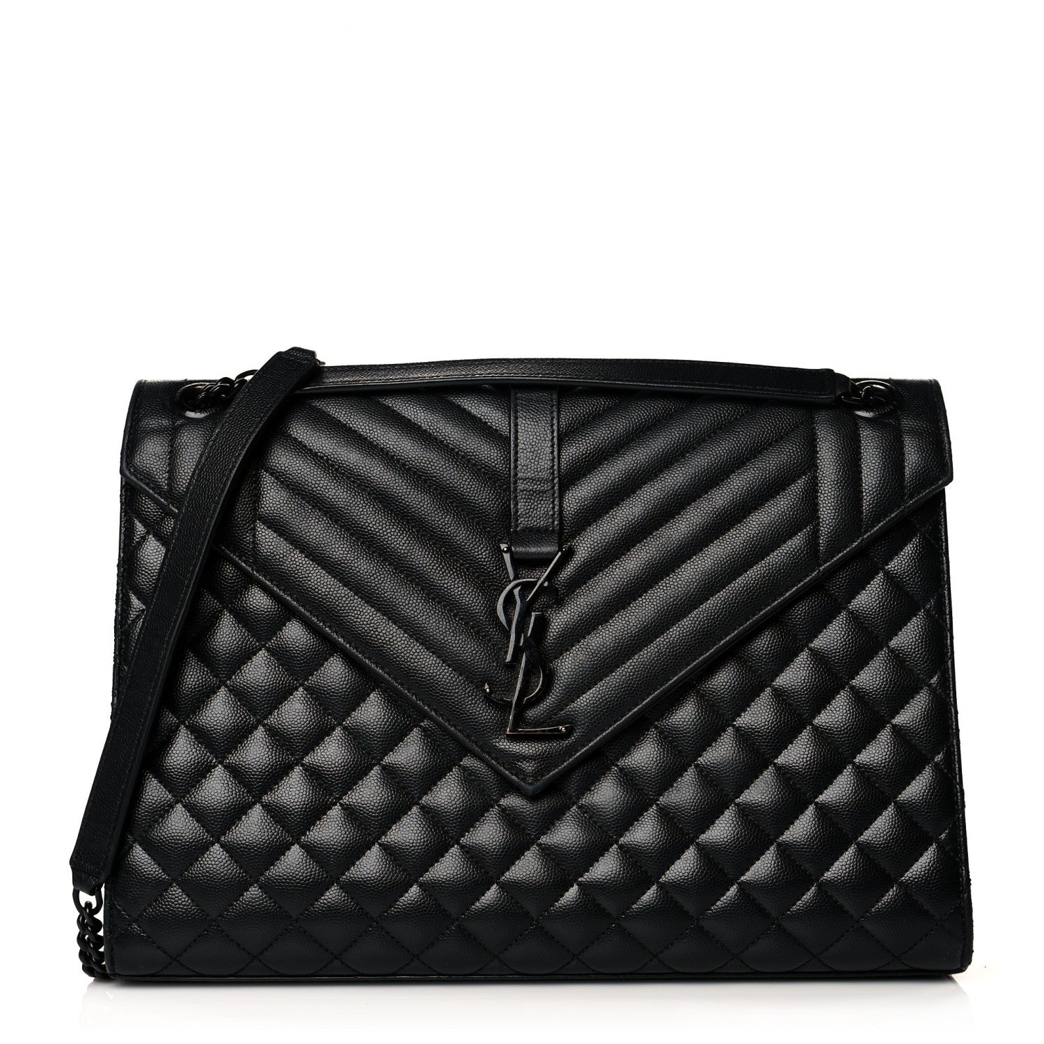 Saint Laurent Grain De Poudre Textured Mixed Matelasse Large Triquilt Monogram Monochrome Satchel Black 1 of 12