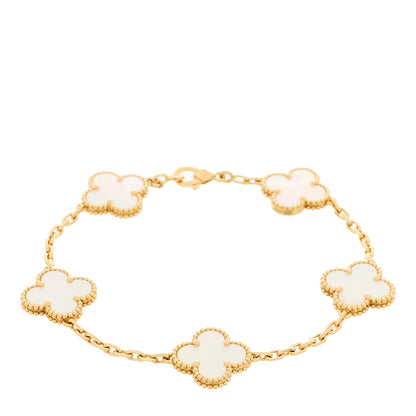 Van Cleef & Arpels 18K Yellow Gold Mother of Pearl 5 Motifs Vintage Alhambra Bracelet 1 of 5