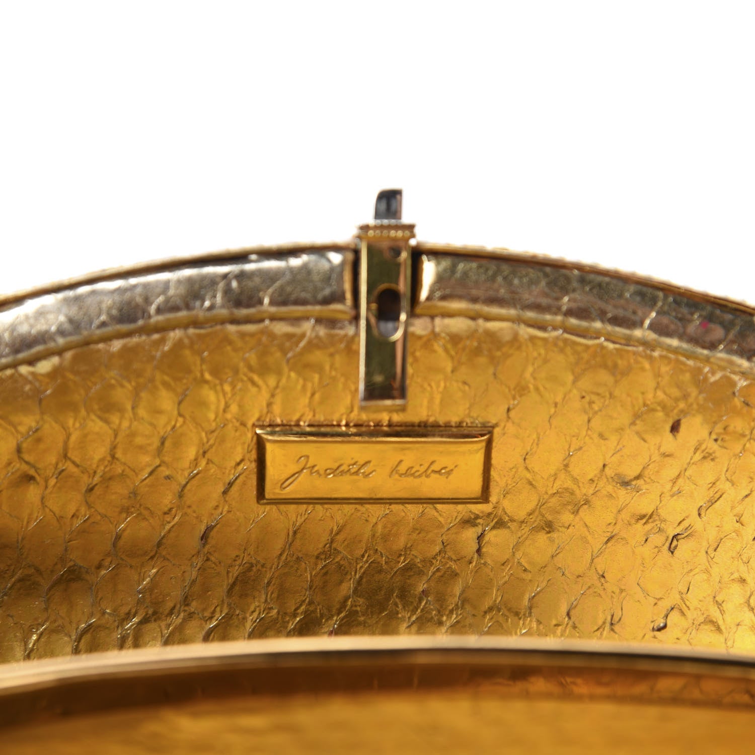 Judith Leiber Metallic Beaded Clutch Gold White 9 of 11