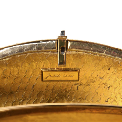 Judith Leiber Metallic Beaded Clutch Gold White 9 of 11