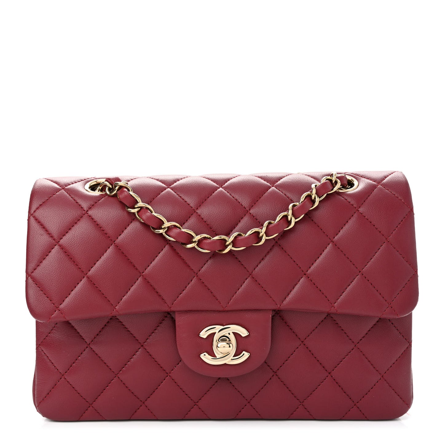 Lambskin Quilted Small Double Flap Burgundy