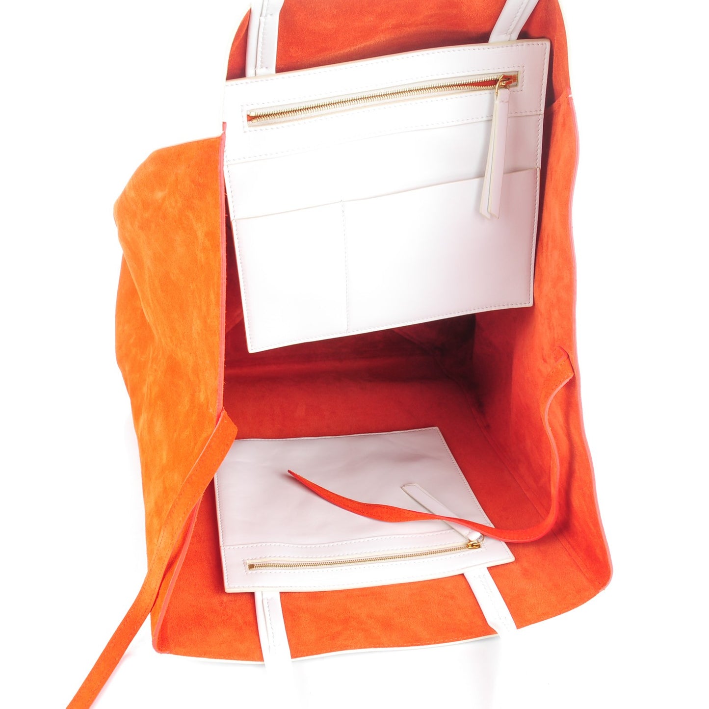 Smooth Calfskin Suede Large Phantom Luggage Bi-Cabas White Orange