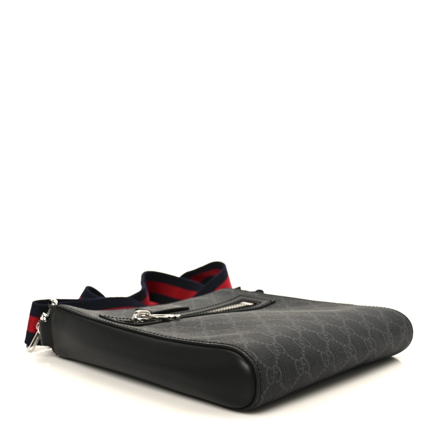Gucci GG Supreme Monogram Web Small Flat Messenger Bag Black Grey 4 of 12