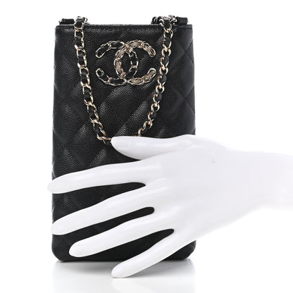 Chanel Caviar Quilted French New Wave Phone Holder With Chain Black 2 of 10