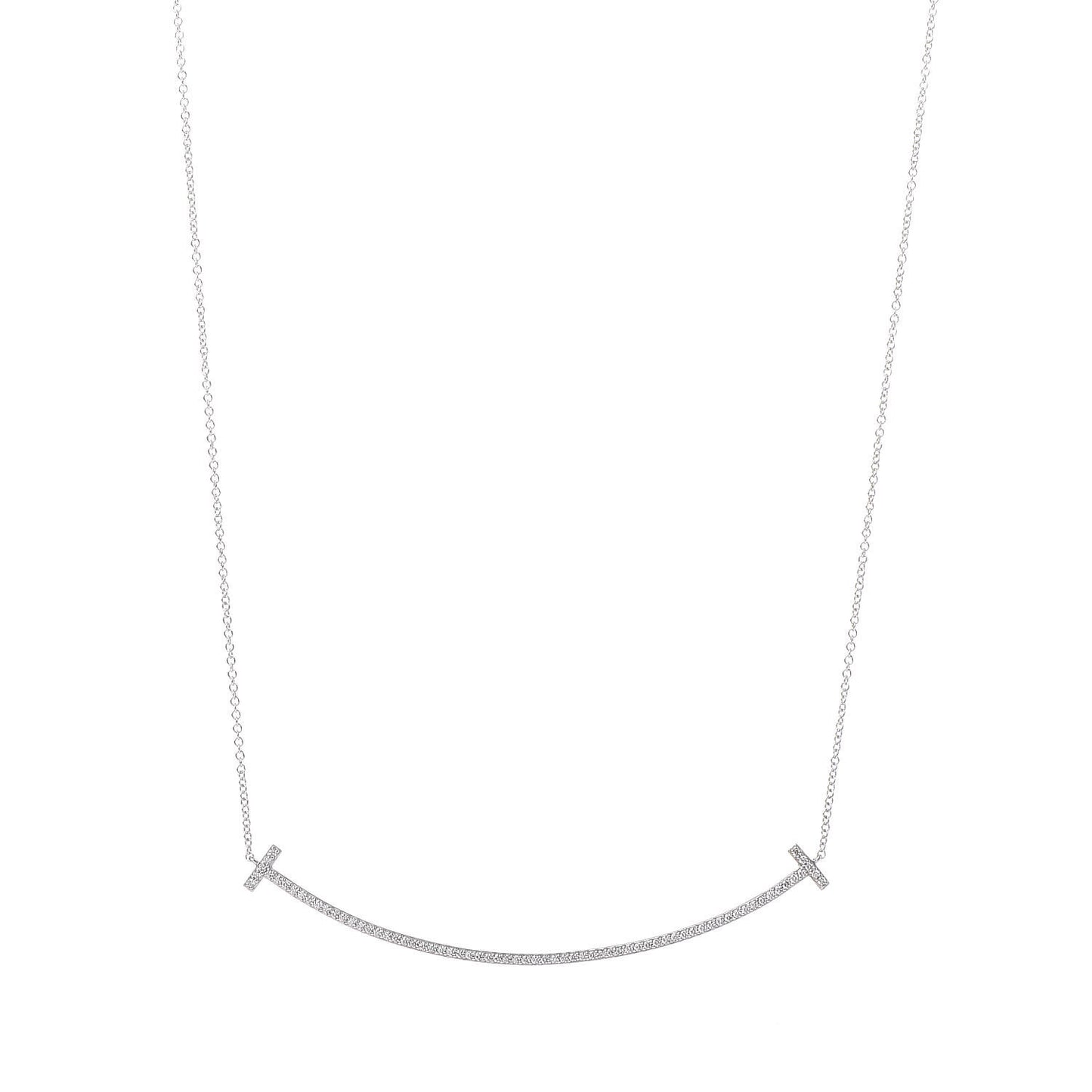 18K White Gold Diamond T Smile Pendant Necklace