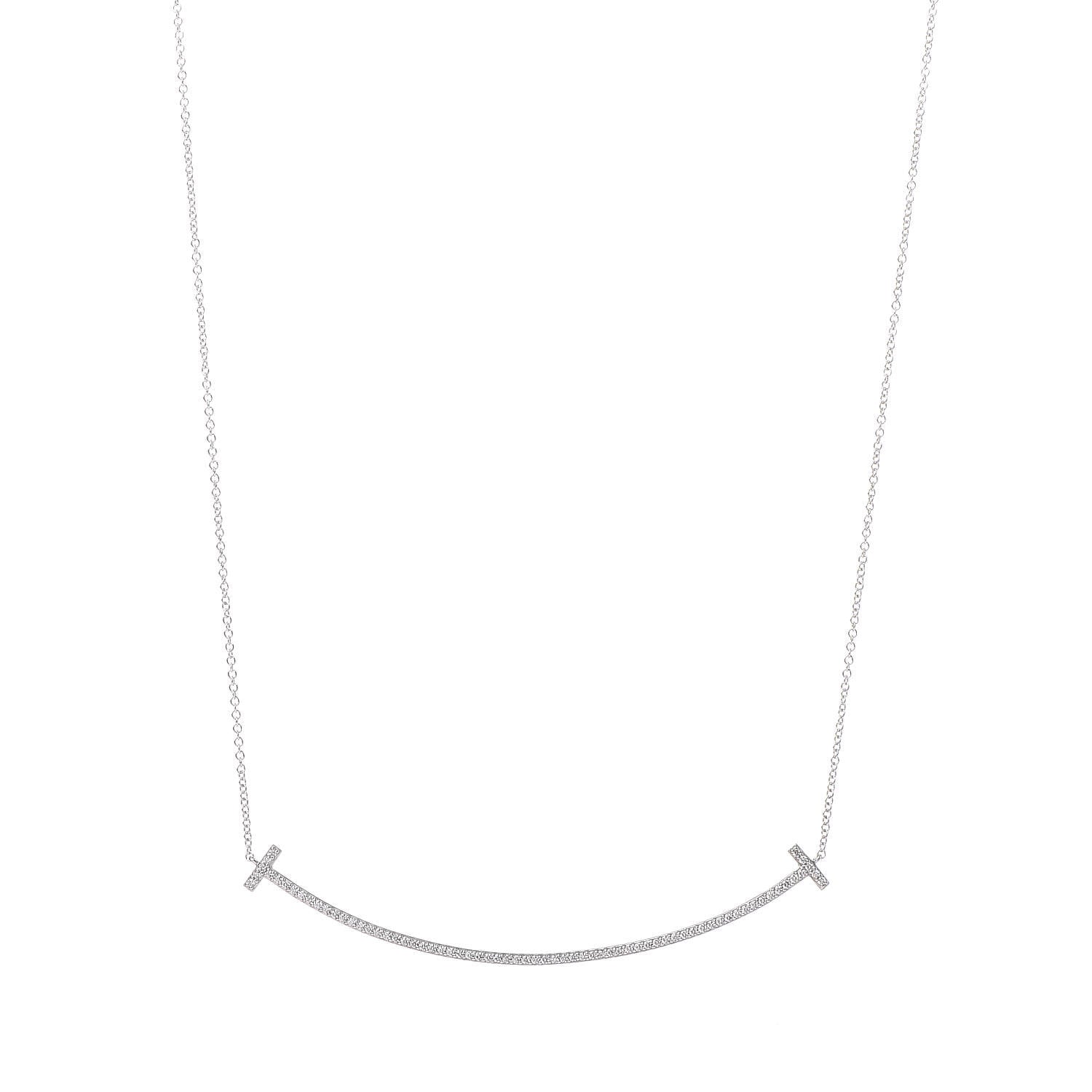 Tiffany 18K White Gold Diamond T Smile Pendant Necklace 1 of 7