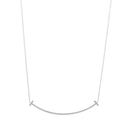 Tiffany 18K White Gold Diamond T Smile Pendant Necklace 1 of 7