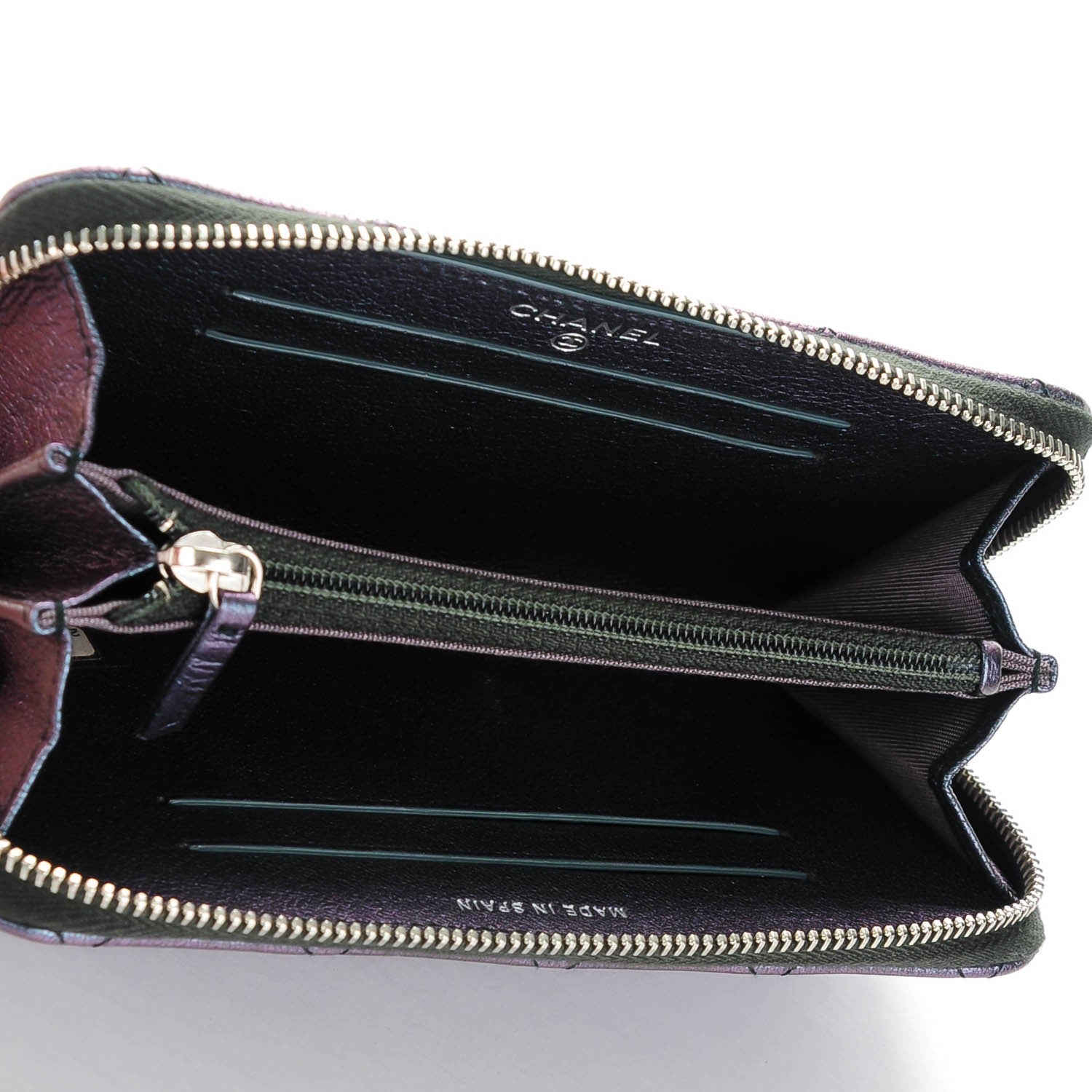 Chanel Iridescent Goatskin Quilted Small Zip Around Wallet Purple 5 of 8
