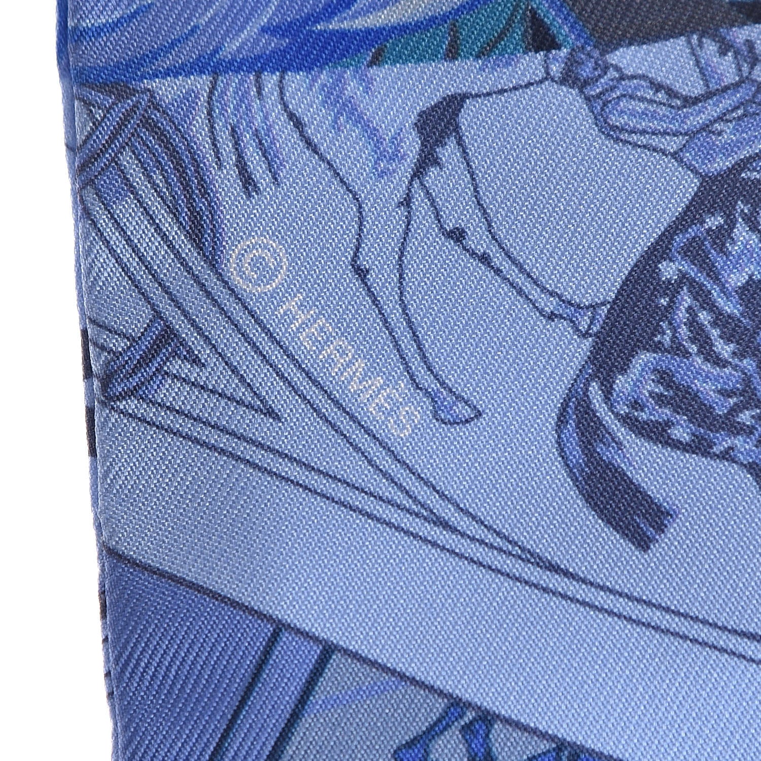 Hermes Silk Cheval Phoenix Twilly Marine Ciel Cobalt 4 of 5